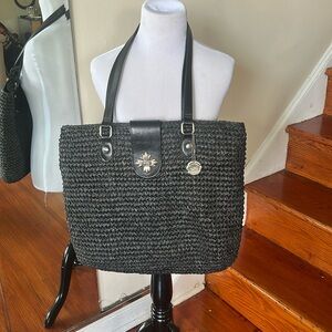 Patricia Nash Manarola black straw tote bag